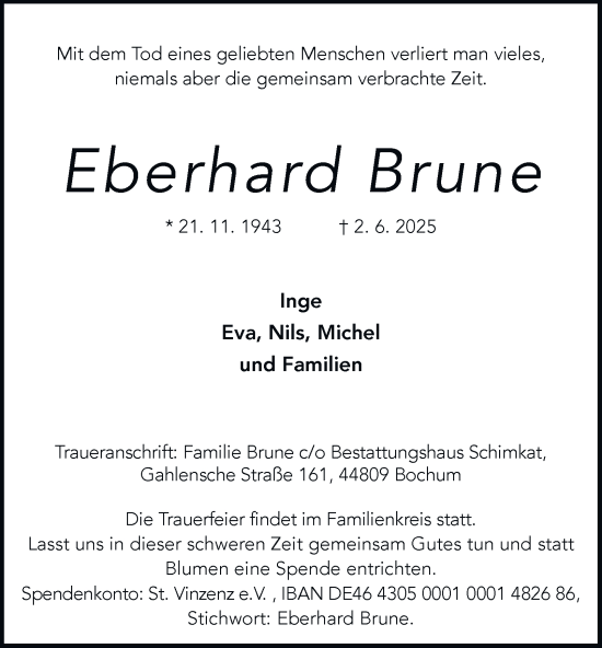 Traueranzeige von Eberhard Brune von Tageszeitung