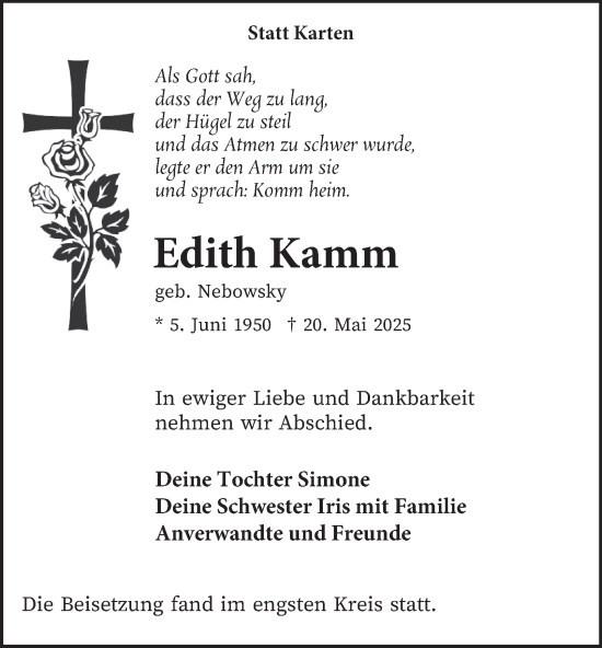 Traueranzeige von Edith Kamm von Tageszeitung