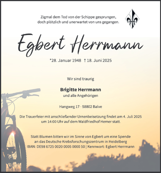 Traueranzeige von Egbert Herrmann von Tageszeitung