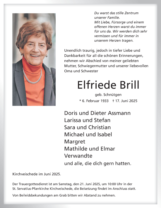 Traueranzeige von Elfriede Brill von Tageszeitung