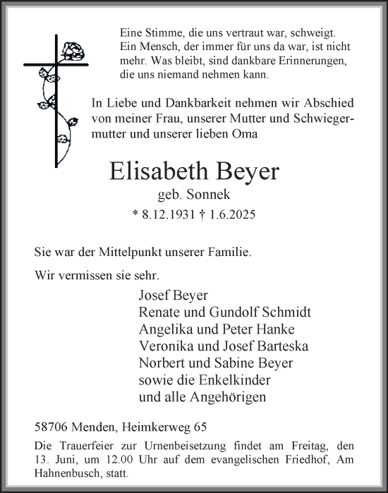 Traueranzeige von Elisabeth Beyer von Tageszeitung