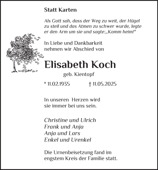 Traueranzeige von Elisabeth Koch von Tageszeitung