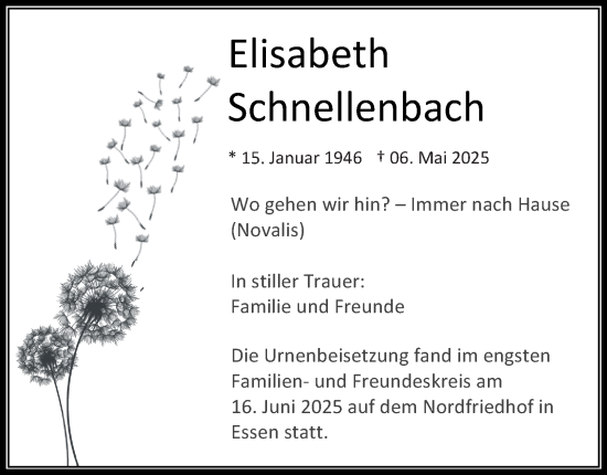 Traueranzeige von Elisabeth Schnellenbach von Tageszeitung