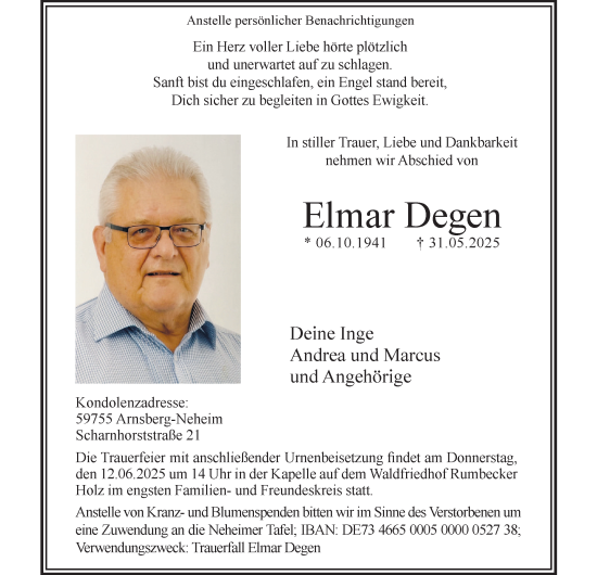 Traueranzeige von Elmar Degen von Tageszeitung