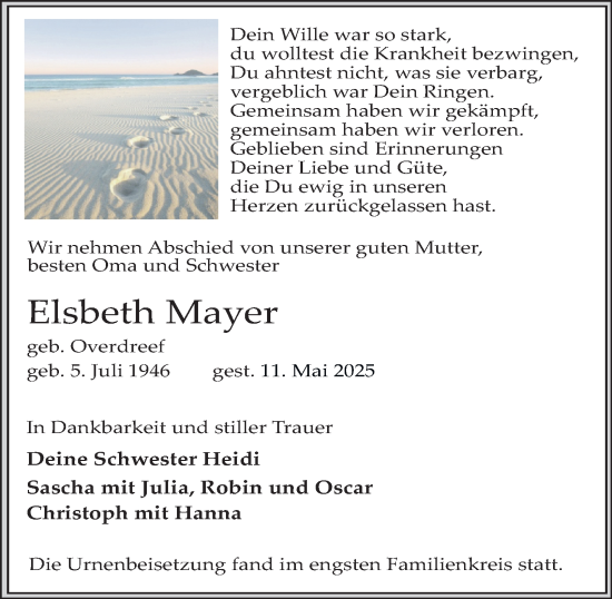 Traueranzeige von Elsbeth Mayer von Tageszeitung