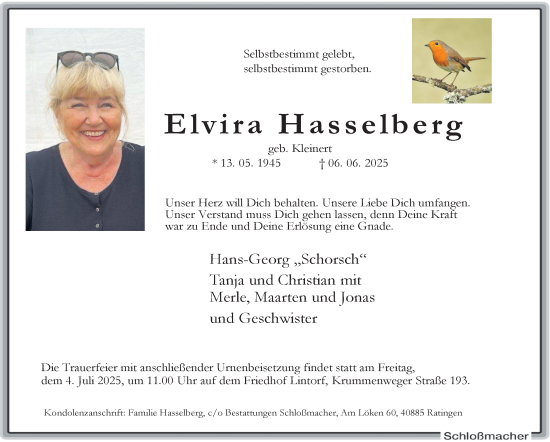 Traueranzeige von Elvira Hasselberg von Tageszeitung