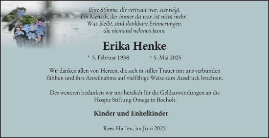 Traueranzeige von Erika Henke von Tageszeitung