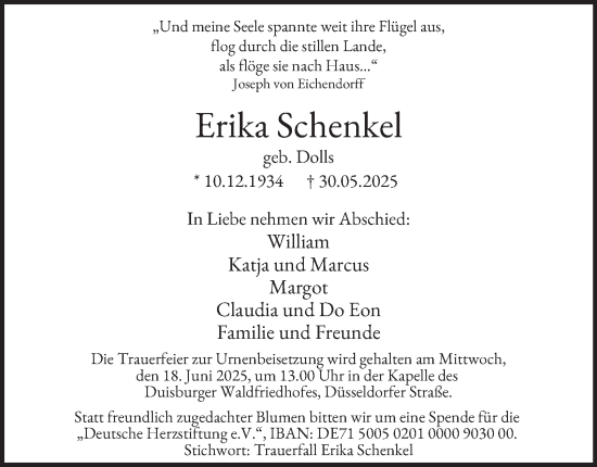 Traueranzeige von Erika Schenkel von Tageszeitung