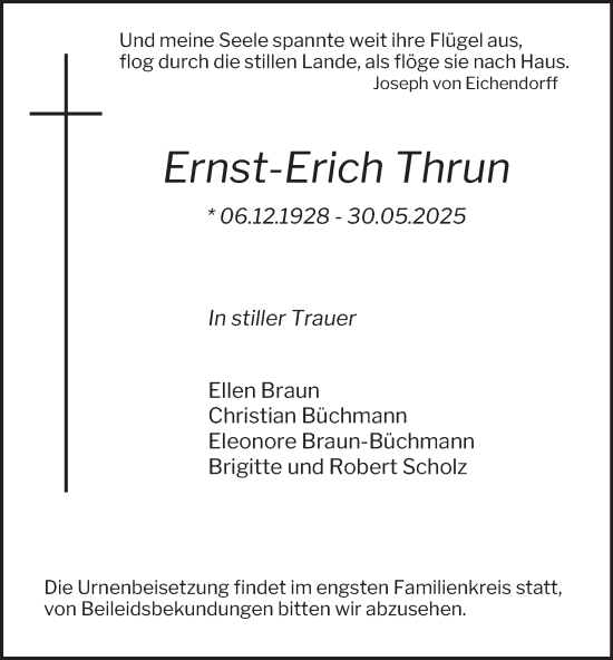 Traueranzeige von Ernst-Erich Thrun von Tageszeitung