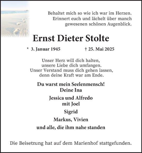 Traueranzeige von Ernst Dieter Stolte von Tageszeitung