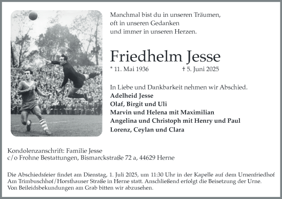 Traueranzeige von Friedhelm Jesse von Tageszeitung