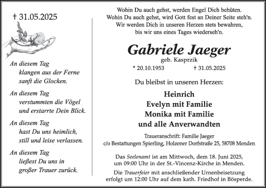 Traueranzeige von Gabriele Jaeger von Tageszeitung