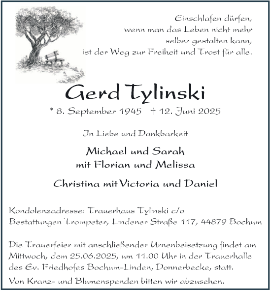 Traueranzeige von Gerd Tylinski von Tageszeitung
