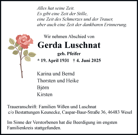 Traueranzeige von Gerda Luschnat von Tageszeitung