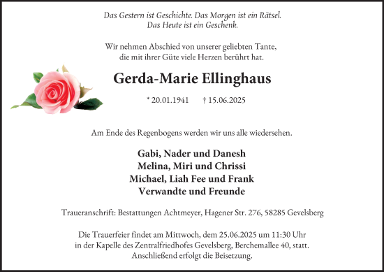 Traueranzeige von Gerda-Marie Ellinghaus von Tageszeitung