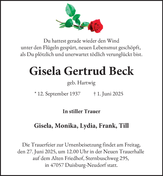 Traueranzeige von Gisela Gertrud Beck von Tageszeitung