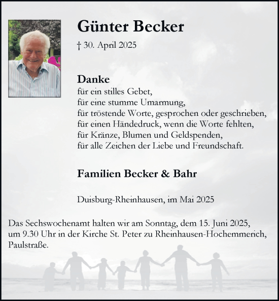 Traueranzeige von Günter Becker von Tageszeitung
