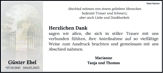 Traueranzeige von Günter Ebel von Tageszeitung