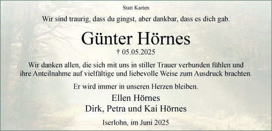 Traueranzeige von Günter Hörnes von Tageszeitung