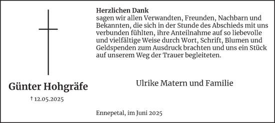 Traueranzeige von Günter Hohgräfe von Tageszeitung