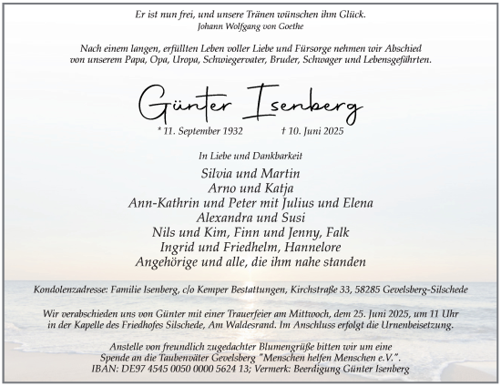Traueranzeige von Günter Isenberg von Tageszeitung