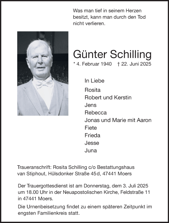 Traueranzeige von Günter Schilling von Tageszeitung