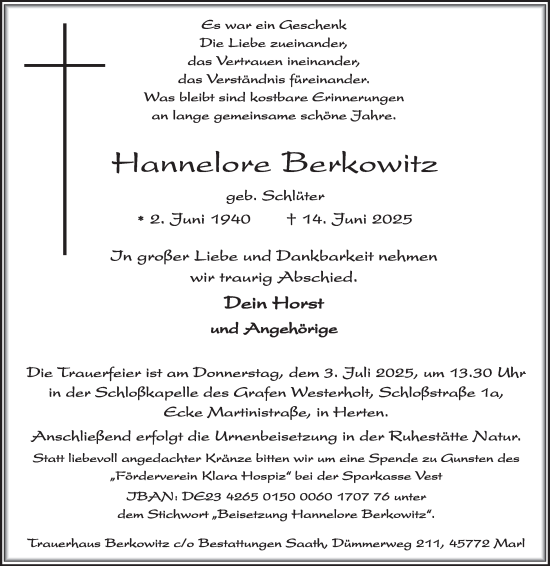 Traueranzeige von Hannelore Berkowitz von Tageszeitung