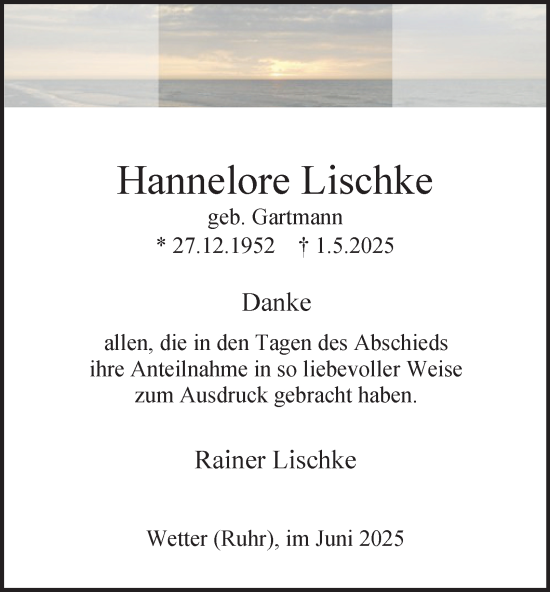 Traueranzeige von Hannelore Lischke von Tageszeitung