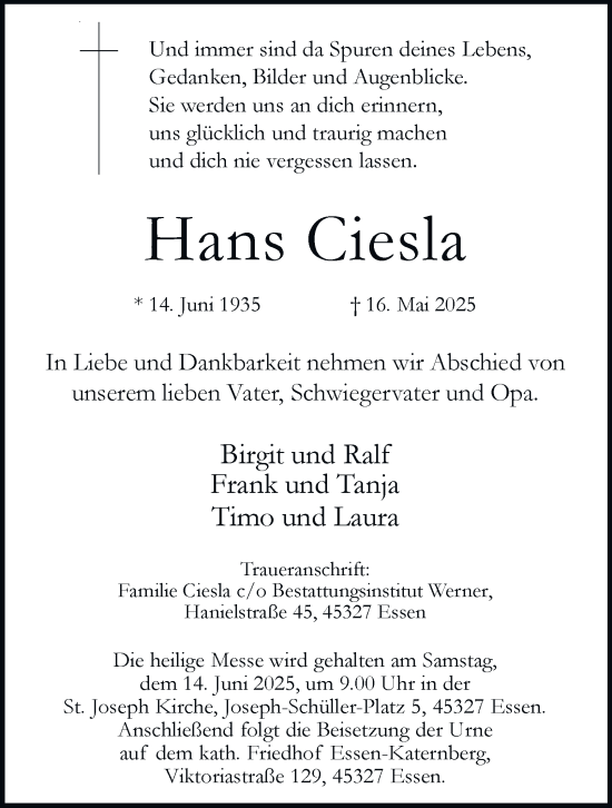 Traueranzeige von Hans Ciesla von Tageszeitung