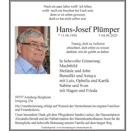 Traueranzeige von Hans-Josef Plümper von Tageszeitung