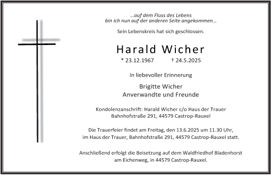 Traueranzeige von Harald Wicher von Tageszeitung