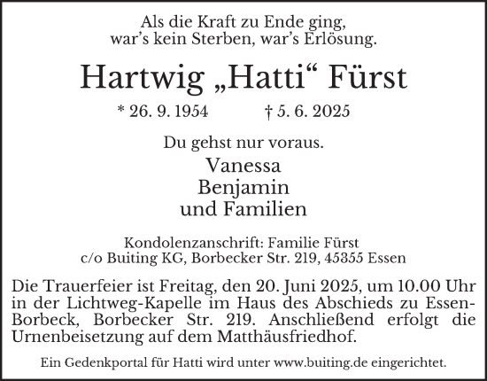 Traueranzeige von Hartwig Fürst von Tageszeitung