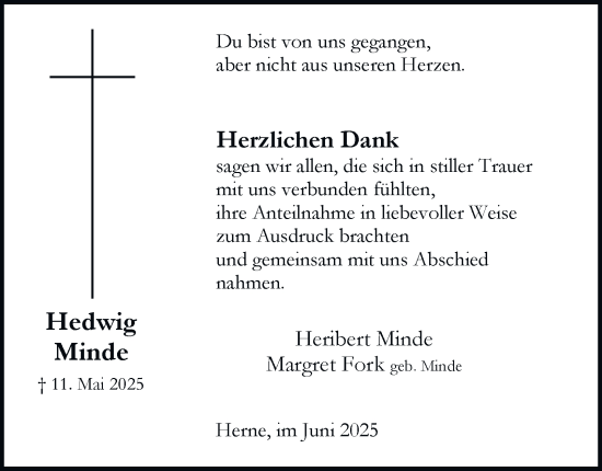 Traueranzeige von Hedwig Minde von Tageszeitung