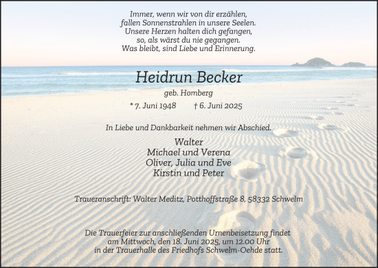 Traueranzeige von Heidrun Becker von Tageszeitung