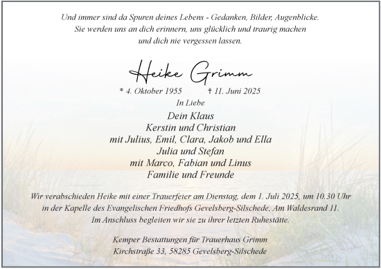 Traueranzeige von Heike Grimm von Tageszeitung