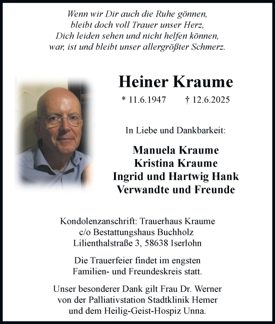 Traueranzeige von Heiner Kraume von Tageszeitung