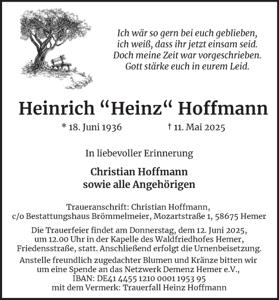 Traueranzeige von Heinrich Hoffmann von Tageszeitung