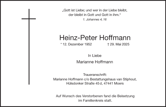 Traueranzeige von Heinz-Peter Hoffmann von Tageszeitung