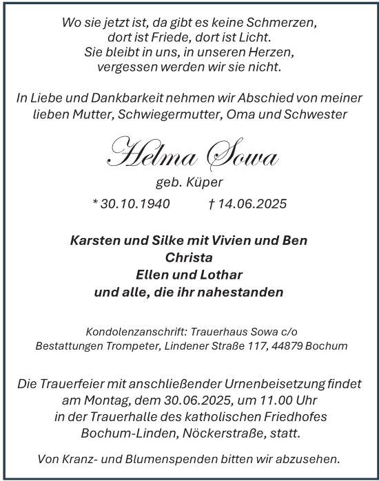 Traueranzeige von Helma Sowa von Tageszeitung