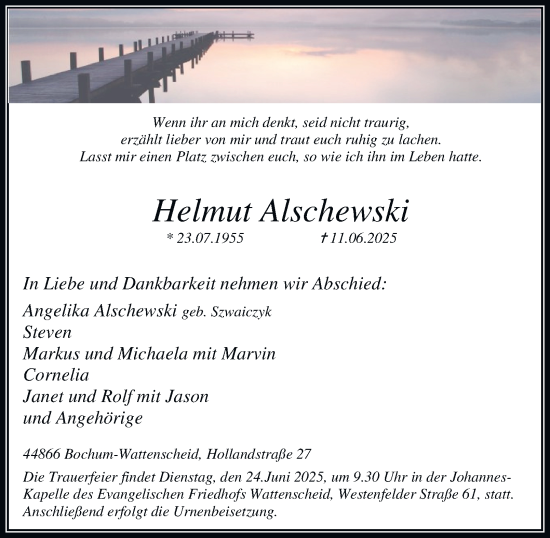Traueranzeige von Helmut Alschewski von Tageszeitung