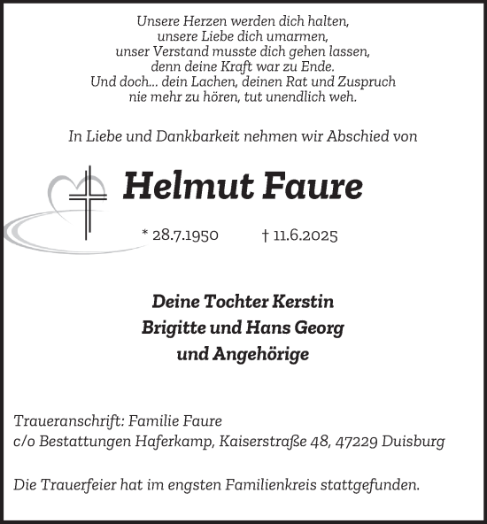 Traueranzeige von Helmut Faure von Tageszeitung