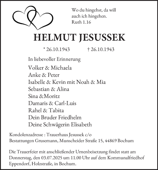 Traueranzeige von Helmut Jesussek von Tageszeitung