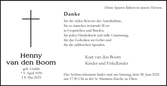 Traueranzeige von Hennry van den Boom von Tageszeitung
