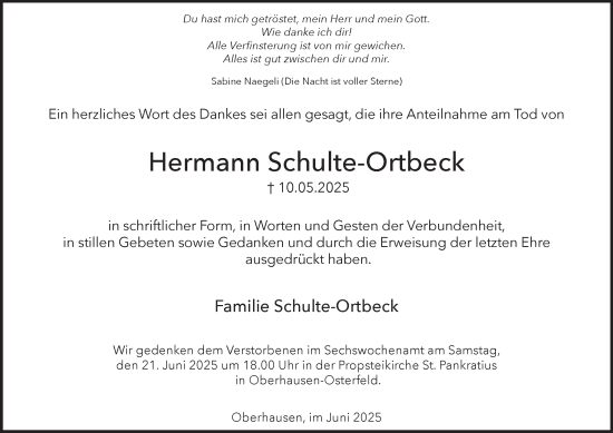 Traueranzeige von Hermann Schulte-Ortbeck von Tageszeitung