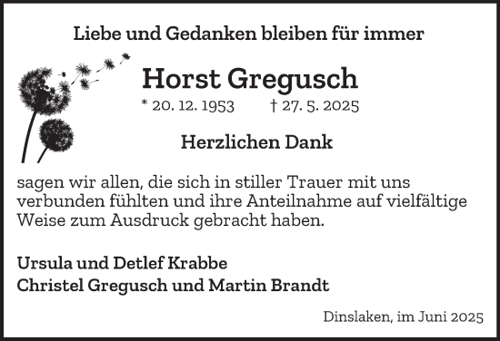 Traueranzeige von Horst Gregusch von Tageszeitung