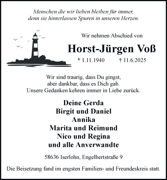 Traueranzeige von Horst-Jürgen Voß von Tageszeitung