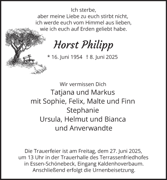 Traueranzeige von Horst Philipp von Tageszeitung