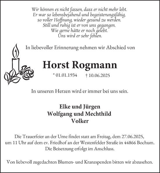Traueranzeige von Horst Rogmann von Tageszeitung