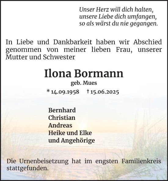 Traueranzeige von Ilona Bormann von Tageszeitung