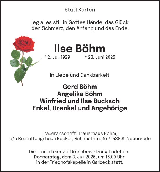 Traueranzeige von Ilse Böhm von Tageszeitung